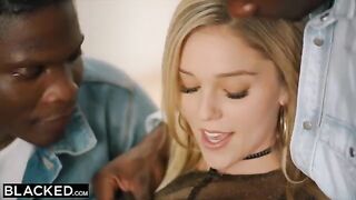 A blonde beauty, Kali Rose, gets fucked by six black cocks in a gangbang