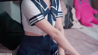 Cute schoolgirl Eva Elfie gets her pussy filled with cum and facial