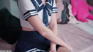 Cute schoolgirl Eva Elfie gets her pussy filled with cum and facial