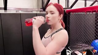 Redhead gets fucked hard by a trainer in the gym