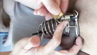 Femdom milking with chastity and e-stim for intense prostate play