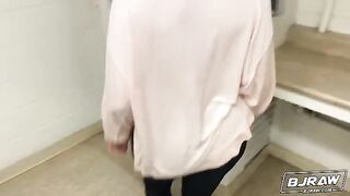 Siri Dahl cleans up after giving a sloppy blowjob in this steamy BJRaw scene