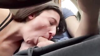 Real couple on a road trip, stopping for some head