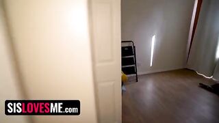 Sexy brunette gets interrupted during a naughty show for her fans