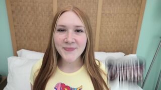 Redhead with freckles and fiery pubic hair gets fucked at casting audition