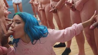Min Galilea swallows 64 huge cumshots in a mouthful bukkake, showcasing her incredible skill