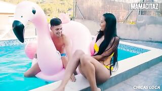 Petite brunette Andreina Deluxe gets banged by a huge dick at the pool in hardcore action