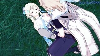 Aether fucks Lumine in the meadow at night - Genshin Impact Hentai