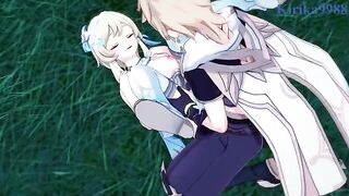 Aether fucks Lumine in the meadow at night - Genshin Impact Hentai