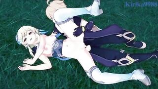 Aether fucks Lumine in the meadow at night - Genshin Impact Hentai