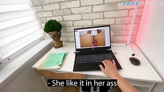 A stepson masturbates to pictures of his sexy stepmom in a compromising way