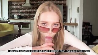 Nice girl has sex with her boyfriend wearing glasses