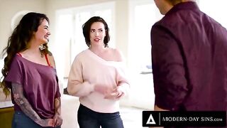 Casey Calvert and Arabelle Raphael share cock in a threesome