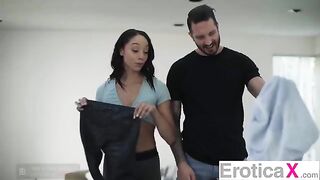The couple cannot restrain their erotic desires, so they give in to passion