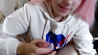 The guy did not let the girl finish reading, pulling her legs apart