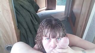 The slut Lavender Joy swallows all the cum from a huge cock in POV