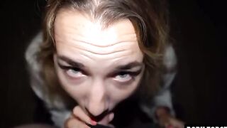 Petite cutie Mona Blue gets her throat filled with cum in a risky scene
