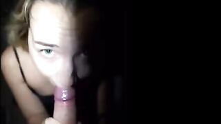 Petite cutie Mona Blue gets her throat filled with cum in a risky scene