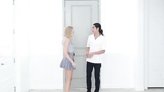 Skinny blonde gets passionate with her lover in the kitchen, showcasing intimate chemistry