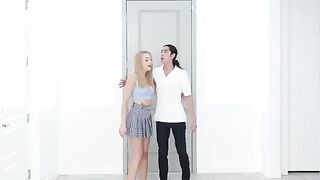 Skinny blonde gets passionate with her lover in the kitchen, showcasing intimate chemistry
