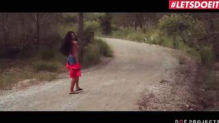 Petite brunette Alexa Tomas pisses in the street before getting fucked