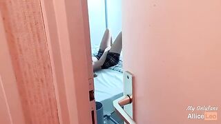 I spy on my stepsister while she rubs her pussy and I offer her my dick and she accepts!