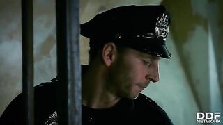Hardcore threesome with Rosella Visconti and Kathia Nobili in a police setting