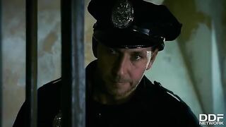 Hardcore threesome with Rosella Visconti and Kathia Nobili in a police setting