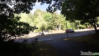 Kezia Slater teaches how to squirt on the sidewalk in the park
