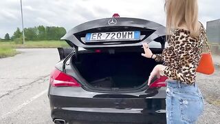 The hot girl buys a used car and fucks the seller in it