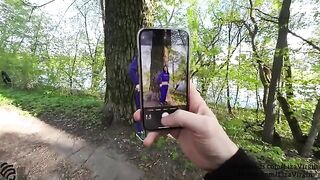 A guy made cumshot right in the mouth of a girl in public place