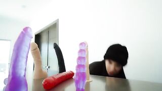 I fuck my ass and pussy with the neighbor's dildo until I squirt