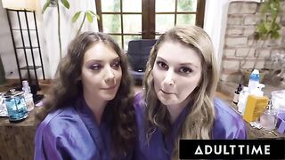 Two hot lesbian hair stylists, Elena Koshka and Bunny Colby, fucking on camera