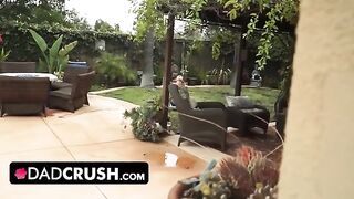 Fit stepdaughter lets pervert stepdad finger and fuck her outdoors