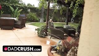 Fit stepdaughter lets pervert stepdad finger and fuck her outdoors