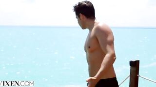 Gianna Dior is having fun with a mysterious guy on the beach
