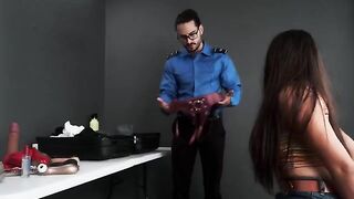 The sexy TSA agent found a toy in the girl's bag and fucked her