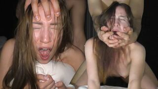 The petite college girl is used and abused in a rough session