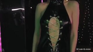 On stage stripping action with skinny teen AngelQ in HD
