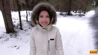 I like sex in the fresh air even in the snow - Cum on my pretty face POV