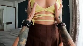 A gorgeous blowjob with a juicy cumshot on the mouth and tits