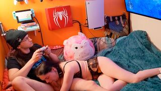 A relaxing evening with a blowjob and Elden Ring gameplay on the big screen
