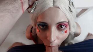 Crazy Harley Quinn gets her asshole stuffed with a huge butt plug