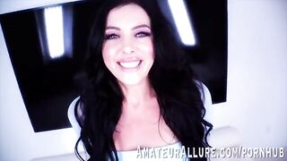 Theodora Day, sexy brunette with blue eyes, skillfully sucks and rides cock in POV