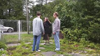 A man roughly fucked a woman in the village, reaching intense climax