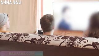 A girl was almost caught cheating by her husband in a risky blowjob scene