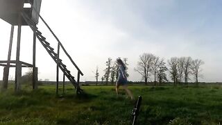 A girl was punished for not finding a hare, and she was fucked on the hunting stool