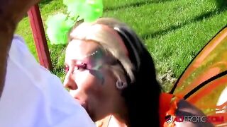 Cosplay model Lily Fatale, known for her extensive tattoos and piercings, gets fucked outdoors
