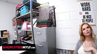 A big-breasted MILF with huge nipples gets caught for stealing and obeys the security officer
