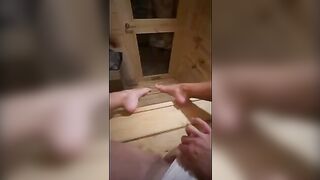 This fat guy jerks off in sauna and gets his dick sucked